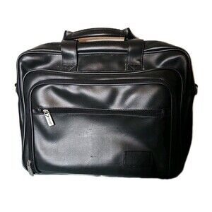 Overland Travelware Black Leather Bag Business Travel Laptop Messenger